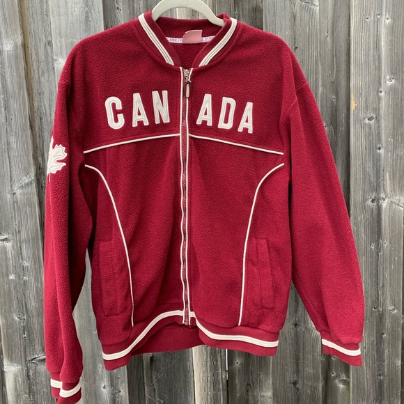 Canada Strong And Free Jackets & Blazers - Canada Red Fleece Zip-Front Jacket